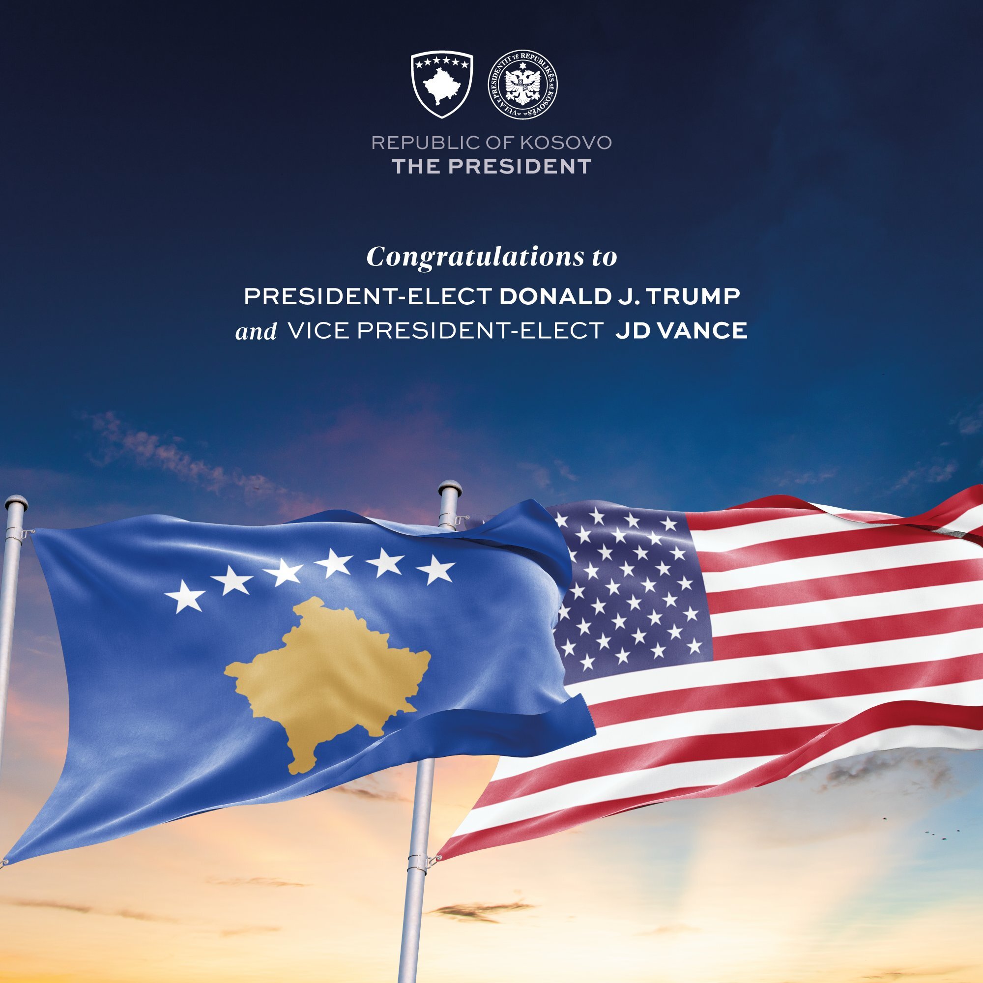 Osmani uron Trumpin për fitoren: SHBA mbetet partneri i palëkundur dhe aleati i domosdoshëm i Kosovës